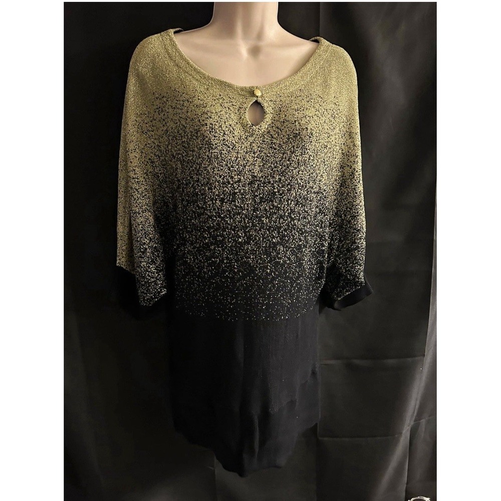 New 1X Notations Plus Black/Gold Metallic Sparkle Top #1816*13